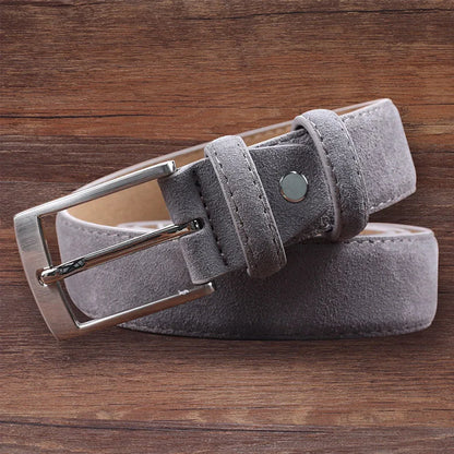 2025 Fashion Suede Belt Cow Genuine For Man And Lady With Oxford Fabric Strap Genuine Leather Luxury Pin Buckle Blue Belts