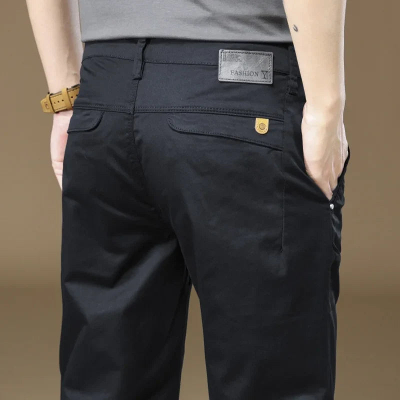 97% Cotton Cargo Style Casual Pants Men's Splicing Straight Fashion Elastic Business Trousers Spring Autumn Male Clothes Pants