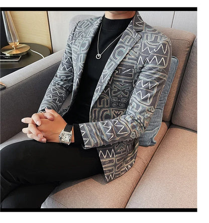 High Quality Men's Printed Suit Jacket for Men Autumnn Fashion Slim Fit Casual Business Blazers Wedding Social Dress Coats 4XL-M