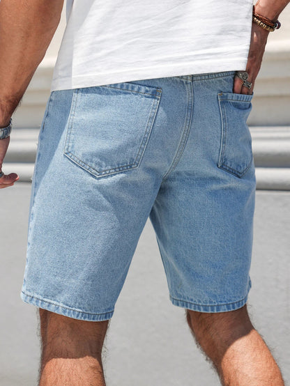Hole-washed Water Buffalo Denim Short Pants - Men's Trendy Loose Straight Five-Piece Casual Shorts - Summer New Style
