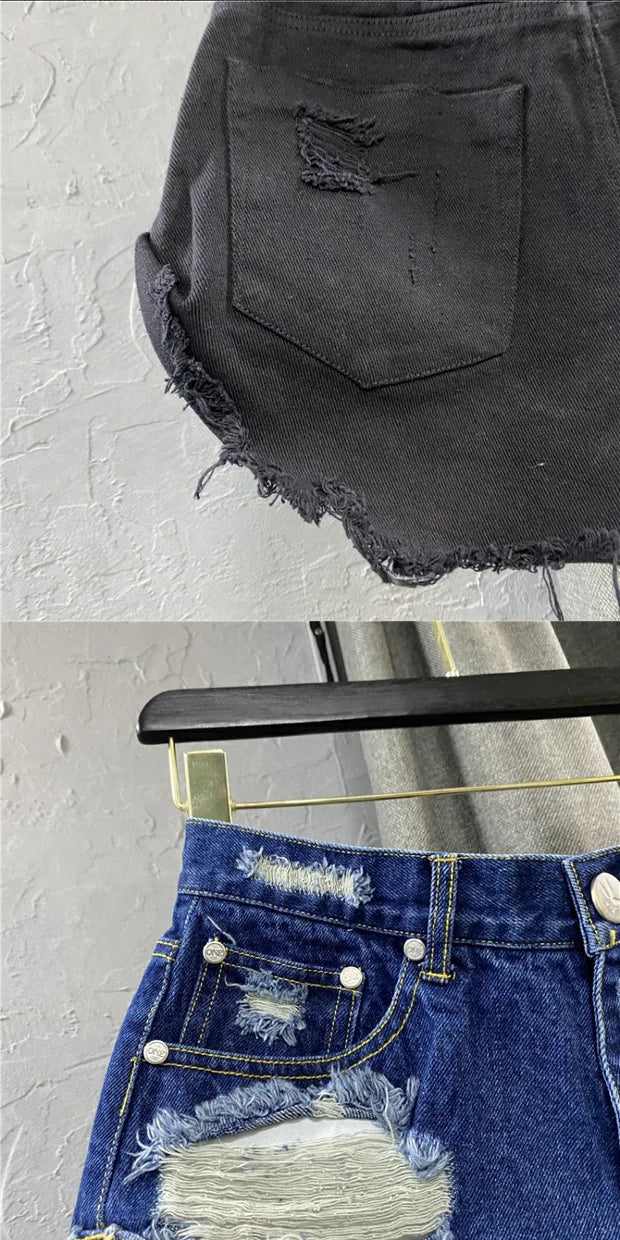 Sexy Low-waisted Denim Shorts 2026 New Summer Hole A Wide-leg Pants Ripped Jeans for Women