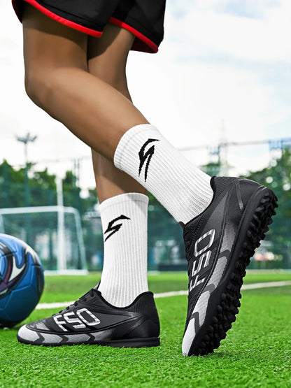 Breathable TF Soccer Shoes Men Women Kids PU+Fabric Non-Slip Wear-Resistant Rubber Sole Training Shoes