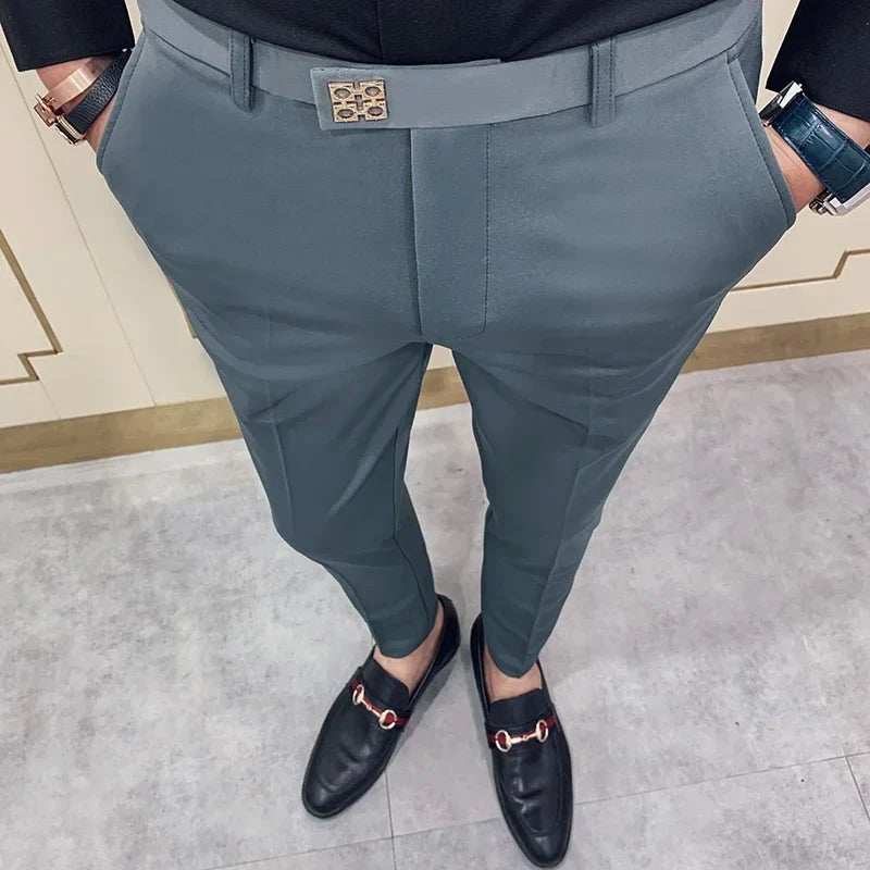 Spring 2026 Mens Casual Slim Fit Dress Pants Streetwear Suit Pants Men High Quality Office Pants All Match ankle Length Trousers