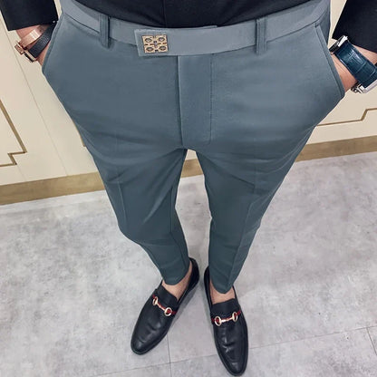 Spring 2026 Mens Casual Slim Fit Dress Pants Streetwear Suit Pants Men High Quality Office Pants All Match ankle Length Trousers