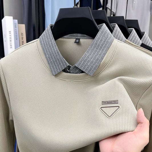 High Quality Men's Polo Shirt Contrast Color Lapel Long Sleeve T-Shirt Autumn New Exquisite Print Top Casual Business Menswear