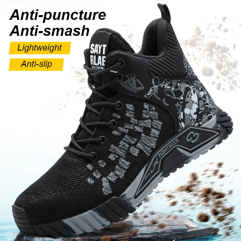 High Top Protective Safety Shoes Men Steel Toe Work Shoes Men Women Work Safety Boots Anti Smash Safety Indestructible WorkBoots