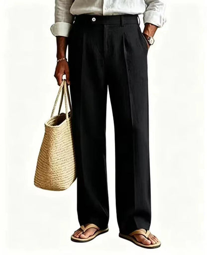 Men's Linen Summer Beach Trousers Casual Dress Pants Elastic Waist Pleated Loose Fit Lightweight Yoga Vacation Lounge Pants