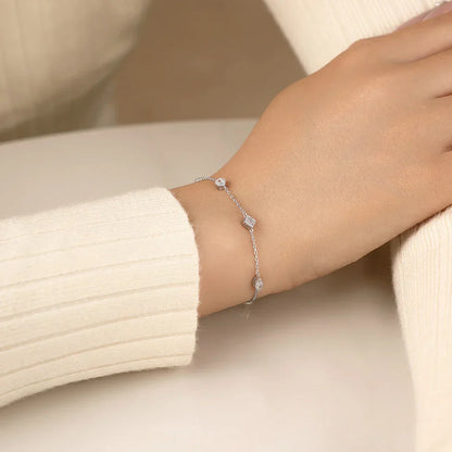 Mixed Cut Bezel Moissanite Bracelets for Women S925 Silver Adjustable Extension Chain Popular Jewelry for Wedding Party