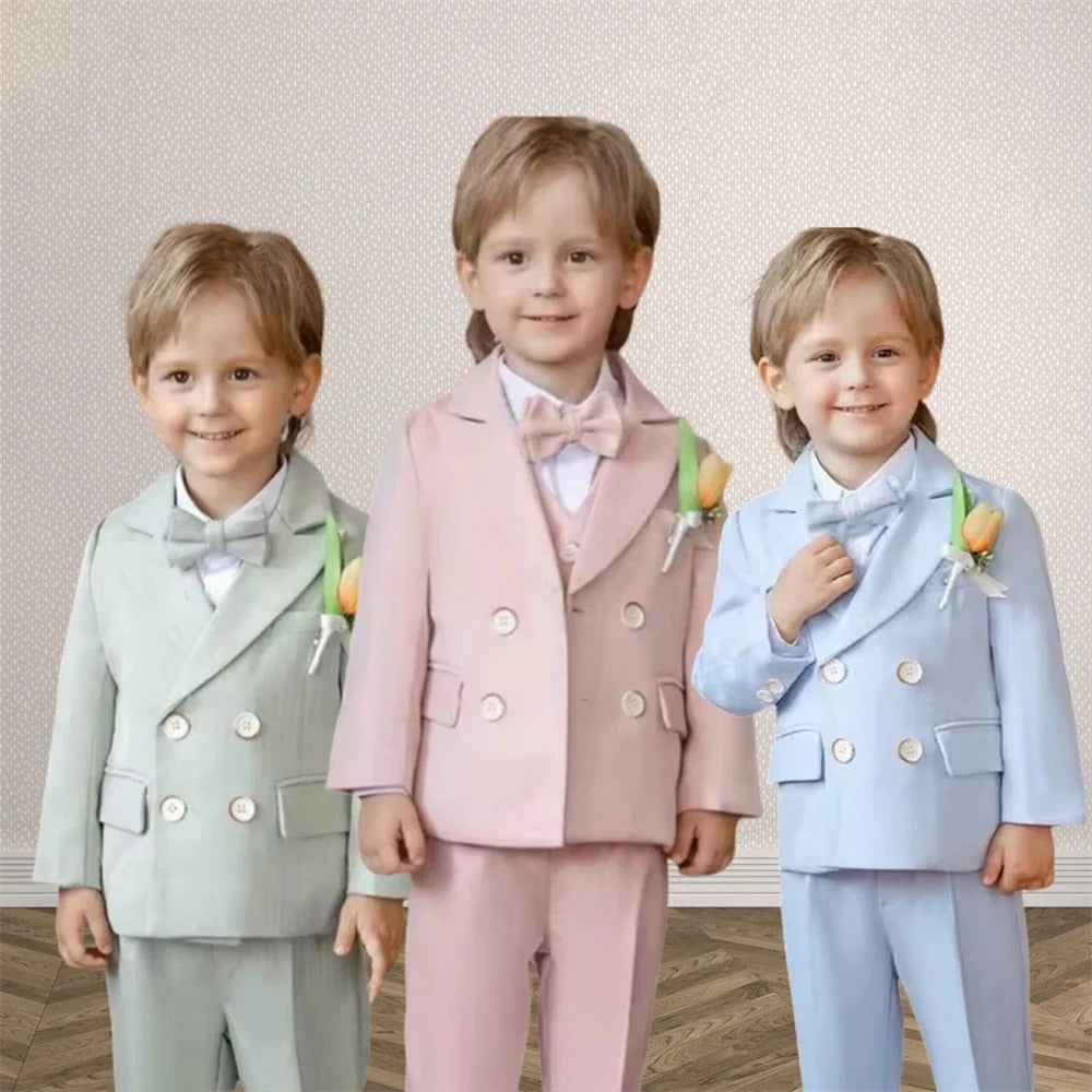 2-14 Yrs Toddler 3-Piece Suit Set Double Breasted Suit Jacket Pants Bowtie Birthday Communion Party Suit for Children