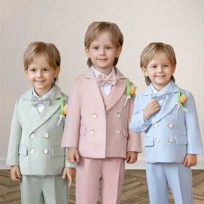 2-14 Yrs Toddler 3-Piece Suit Set Double Breasted Suit Jacket Pants Bowtie Birthday Communion Party Suit for Children