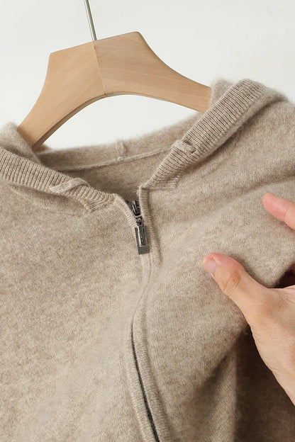 2025 New Men Knitted Plane Hooded Cardigan Cashmere Sweater Zipper Design Pocket Decoration High quality Thick Warmth Hoodie