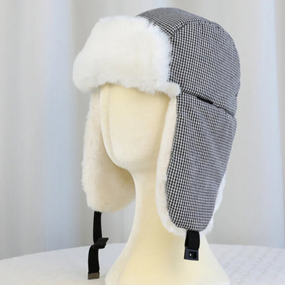 Bomber Hat Plaid Russian Caps Thick Warm Autumn Winter Hat Men Women Ski Trapper Earflap Cap Male Female Russian Fur Hat