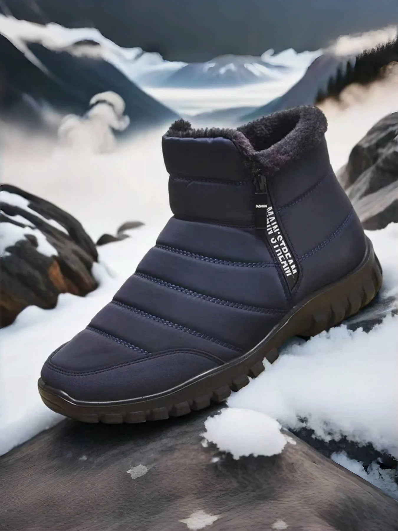 Plus Size Men Winter Thermal Cotton Shoes Double Zipper Light PU Sole Warm Fur Lining Anti-slip Waterproof Ankle Snow Boots
