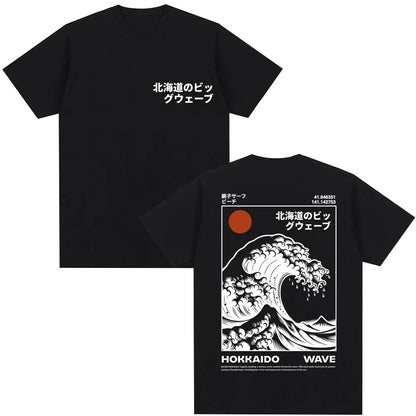 Japanese Style Hokkaido Wave Graphic T-shirts Men Women Harajuku Fashion Vintage T Shirts Oversized Cotton Popular T-Shirt Gifts