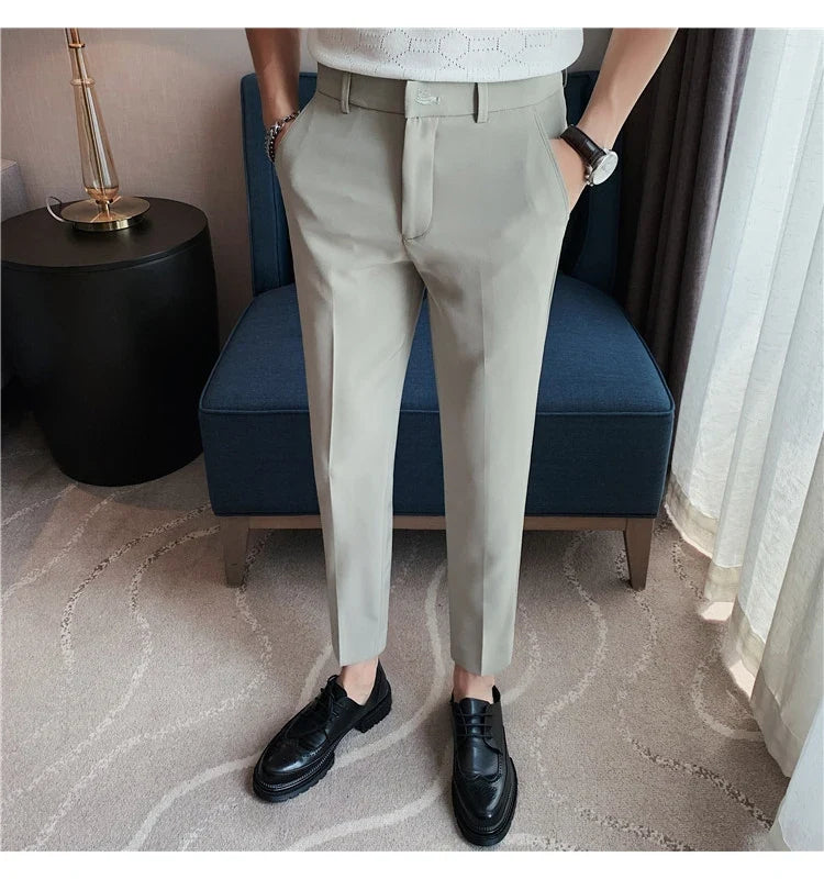High Quality British Style Business Casual Pants Men's Spring Summer Solid Color Slim Fit Formal Wear Suit Pants Men Clothing