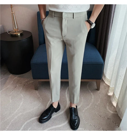 High Quality British Style Business Casual Pants Men's Spring Summer Solid Color Slim Fit Formal Wear Suit Pants Men Clothing