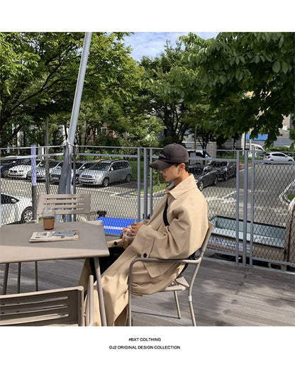 Spring Autumn Long Oversized Black Khaki Trench Coat Men Raglan Sleeve Single Breasted Loose Casual Korean Fashion