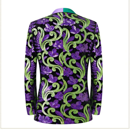 2024 New Flat Velvet Large Flower Sequin Jacquard Mens Blazer, Purple  Stage Performance Suit Dress, Host Fashion Show Jacket