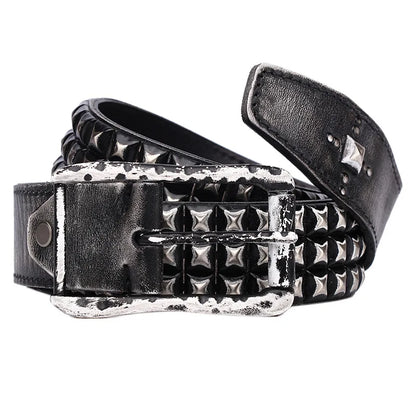 3.8CM Retro Real Genuine Leather Belt Luxury Thick Rivet Belts Men Leather Vintage Strap Male Wide Jeans Ceinture Black Waist