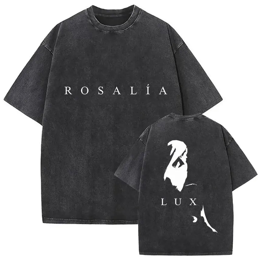 Rosalia Lux Tour Album 2025 Vintage Washed T Shirts Men Women Casual Oversized Cotton T-shirt Fashion Pop Print Clothing Tshirt