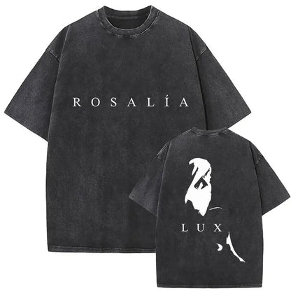Rosalia Lux Tour Album 2025 Vintage Washed T Shirts Men Women Casual Oversized Cotton T-shirt Fashion Pop Print Clothing Tshirt