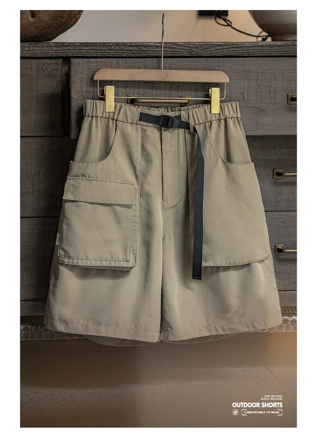 Outdoor Lightweight Functional Solid Shorts Quick Drying Pants Anti Wrinkle Large Pockets Casual Pants for Men's Summer