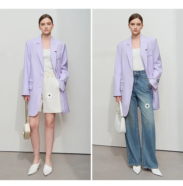 Minimalist Women's Jacket 2025 Autumn New Solid Color Commuter Loose Straight Women's Long Sleeve Top Long Blazer 12541154
