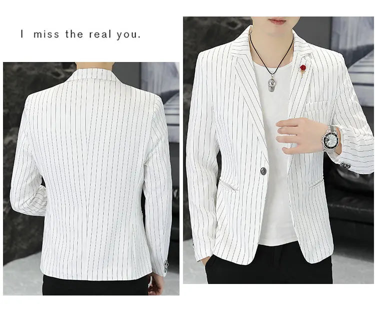 New Men's Fashion Business Gentleman Stripe Outdoor British Style Trend Wedding Banquet Luxe Outdoor Casual Blazer
