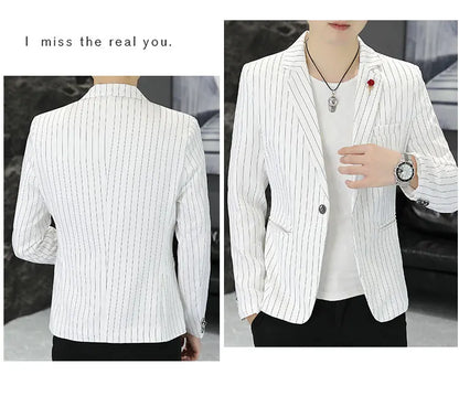 New Men's Fashion Business Gentleman Stripe Outdoor British Style Trend Wedding Banquet Luxe Outdoor Casual Blazer