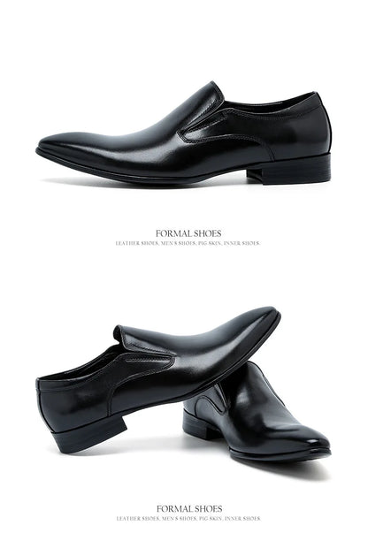 Top Layer Cowhide Shoes Men's Shoes Genuine Leather Business Dress Shoes Men British Pointed Toe Formal Slip-On Shoes