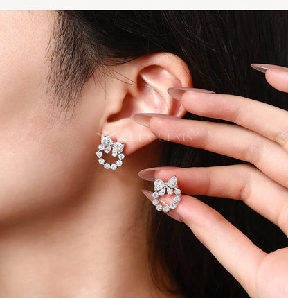 Heart Moissanite Earrings Bow Wreath Design S925 Silver 18k Gold Engagement Jewelry for Women Birthday Gifts Wholesale