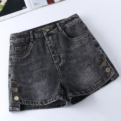 Women High Waisted Denim Shorts Versatile Chic Button Design Hot Short Jeans Woman Streetwear A-Line Wide Leg Cowboy Shorts