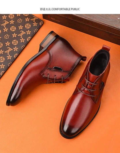 Men Flat/6CM Bussiness Elevator Shoes Genuine Leather Boots Autumn Winter Warm Ankle Boots for Men Botas Hombre Plus Size 37-47
