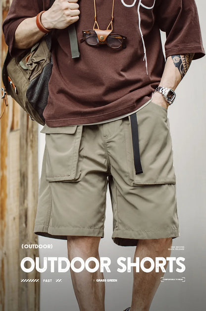 Outdoor Lightweight Functional Solid Shorts Quick Drying Pants Anti Wrinkle Large Pockets Casual Pants for Men's Summer