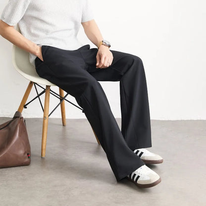 Black Business Suit Pants Men's Small Flared Elastic Comfortable Drape Loose Solid Color Office Casual Trousers Male Clothes