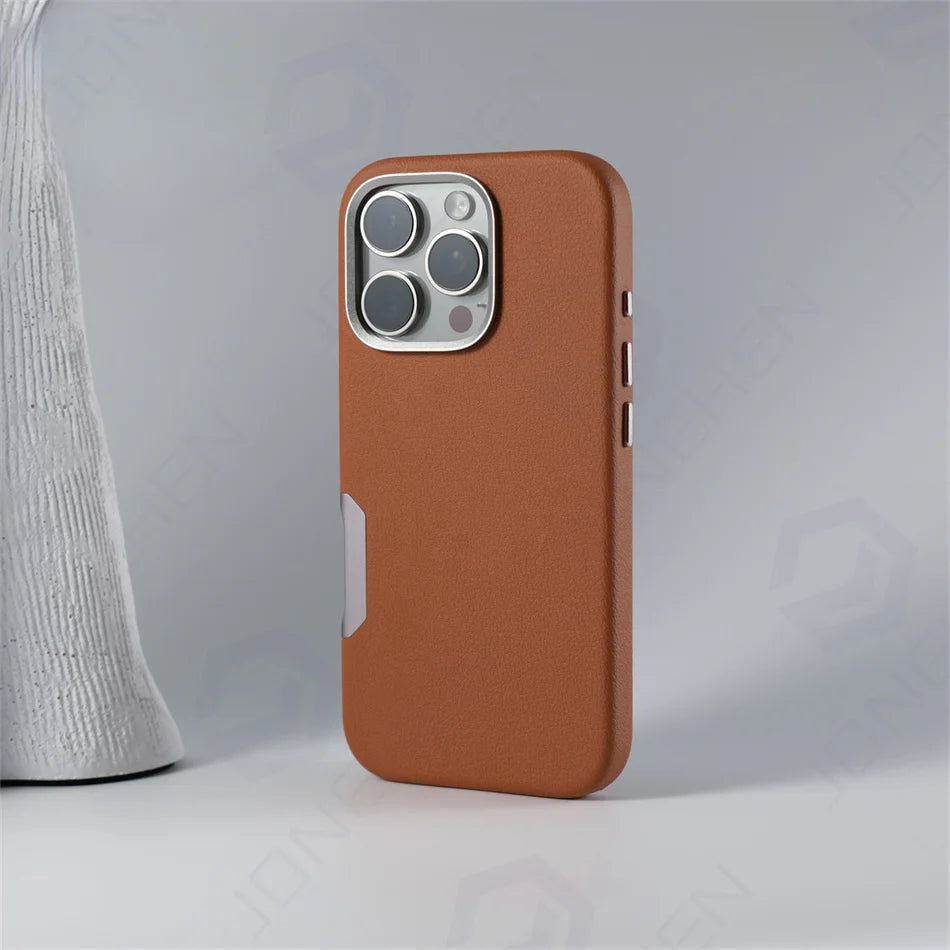 زر كاميرا من الألومنيوم لهاتف iPhone 16 Pro Max، جراب جلدي صلب من السبائك، غطاء مقاوم للصدمات مع شحن لاسلكي مغناطيسي لـ MagSafe