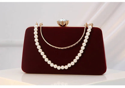 Luxury  Women Evening Bag Velvet Elegant Wedding Party Dress Banquet Clutch Bag Fashionable Metal Long Chain and Handle Purse