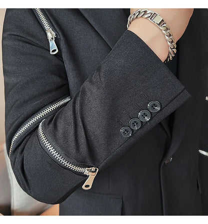 2024 Autumn New Zipper Decoration Blazer Men Casual Slim Fit Business Dress Coats Homme Formal Social Prom Tuxedo Men Clothing