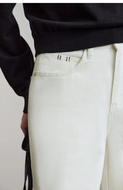Minimalist 2025 Autumn New Arrival Pants Minimalism Retro Casual Office Lady Pure Cotton Jeans Women Denim Trouser 12543141