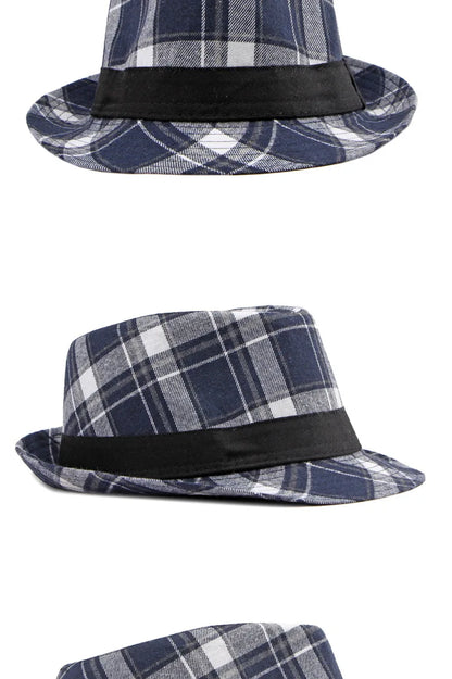 Spring/Summer Classic Versatile Checkered Top Hat Women's British Retro Jazz Fedoras for Men