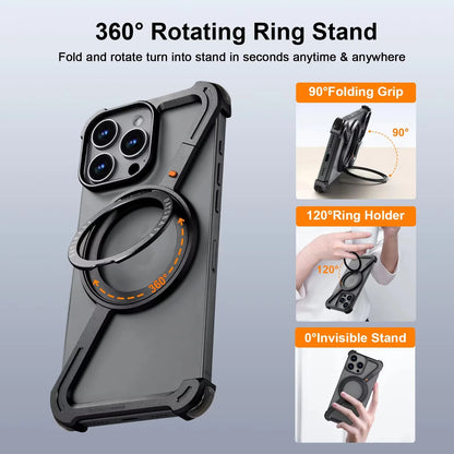 Z Case for iPhone 16 15 14 13 12 Pro Max for Magsafe 360°Rotatable Magnetic Kickstand Metal Frameless Bumper Phone Cover