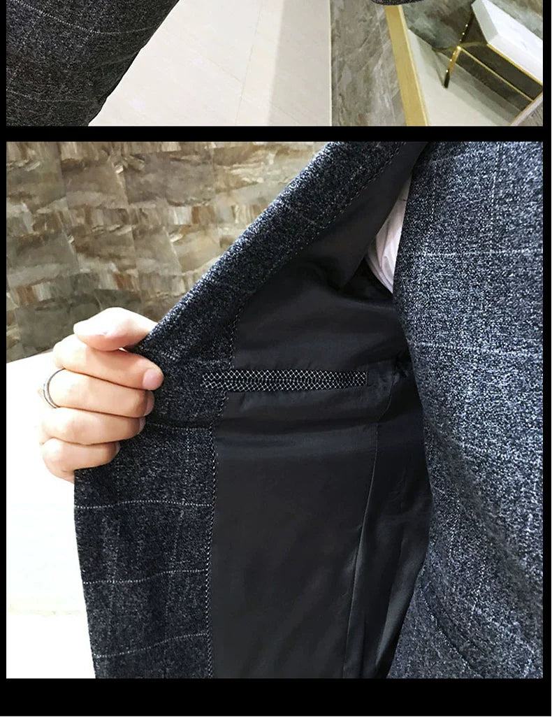 ( Jacket + Vest + Pants ) Men's England Plaid Casual Suit Mens Classic Single Button Official Suit Groom Wedding Dress Suit