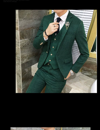 ( Jacket + Vest + Pants ) Men's England Plaid Casual Suit Mens Classic Single Button Official Suit Groom Wedding Dress Suit