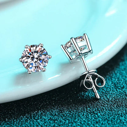 Moissanite Earrings Screw Stud Sterling Silver D VVS1 Lab Diamond with GRA Classic 6 Claws Round Ear Studs For Women