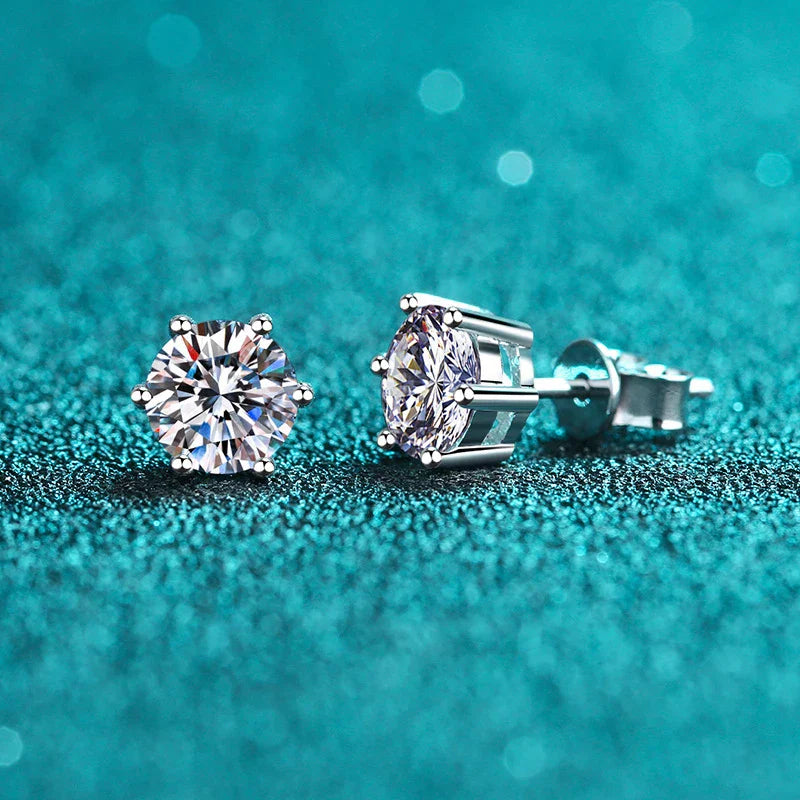 Moissanite Stud Earrings 14K White Gold Plated Sterling Silver D VVS1 Lab Diamond 6 Claws Round Ear Studs For Women