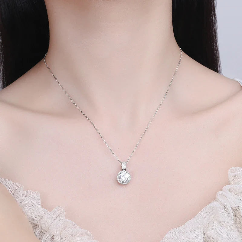 925 Sterling Silver Necklace For Women Real Moissanite Diamonds Pendant With GRA Certificate Neck Chain Fine Jewelry
