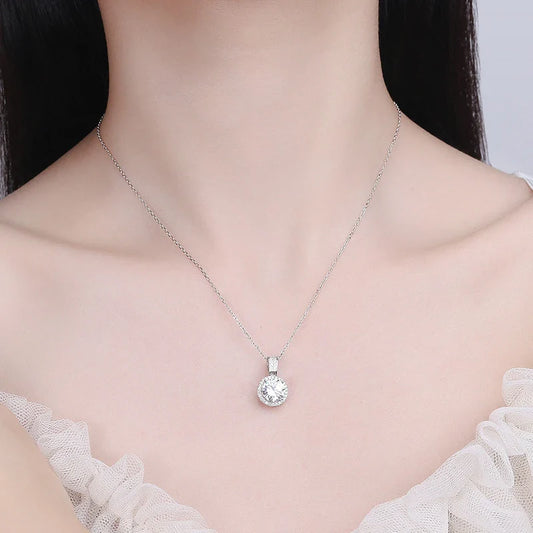 925 Sterling Silver Necklace For Women Real Moissanite Diamonds Pendant With GRA Certificate Neck Chain Fine Jewelry