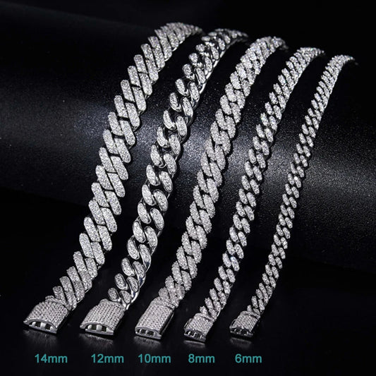 Bracelet cubain hip-hop Moissanite pour hommes 6 mm 8 mm entièrement diamanté avec GRA Argent sterling 925 Chaîne pour adolescentes