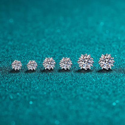 Moissanite Stud Earrings 1CT 2CT White Gold Plated Sterling Silver D VVS1 Lab Diamond Snowflake Ear Studs For Women