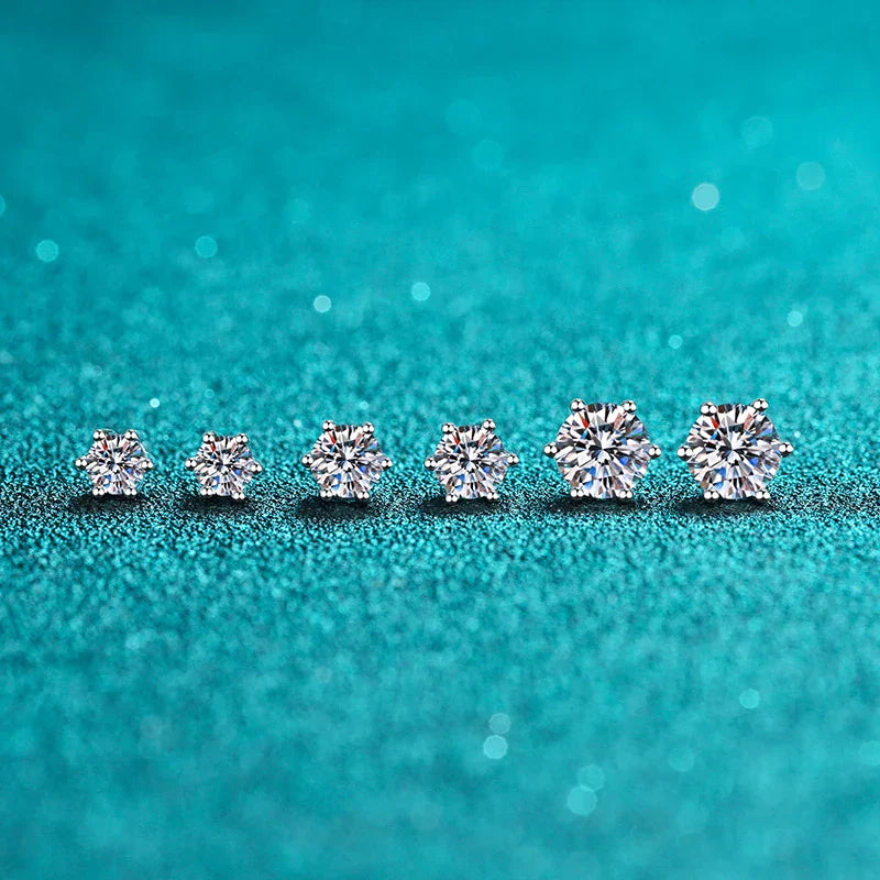 Moissanite Earrings Screw Stud Sterling Silver D VVS1 Lab Diamond with GRA Classic 6 Claws Round Ear Studs For Women
